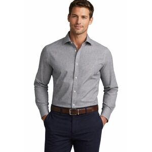 Michael Kors Dress Shirt Mens 15 32/33 Slim Fit Stretch Grey Check Button Up